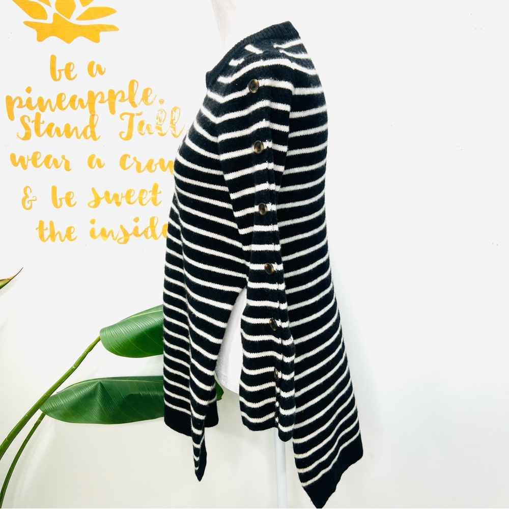 MADEWELL Wool Black White Stripe Side Slit Sweater Long Sleeve Size Small - Picture 10 of 12